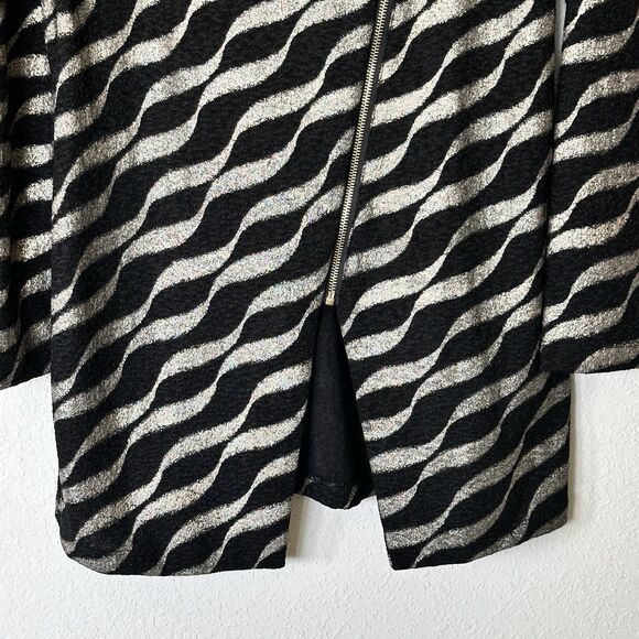 CHICO'S Travelers S Black  Metallic Wavy Striped Asymmetrical Zip-Up Jacket - Picture 12 of 14